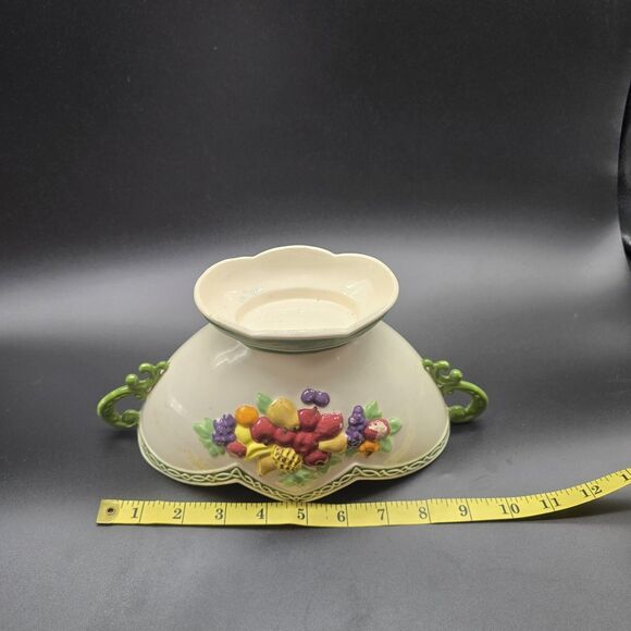 Vintage Porcelain Double Handle Jardiniere Planter Fruit MCM Footed - Picture 13 of 16